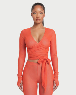 ZABETH Wrap-Front Long Sleeve Top & Leggings Set