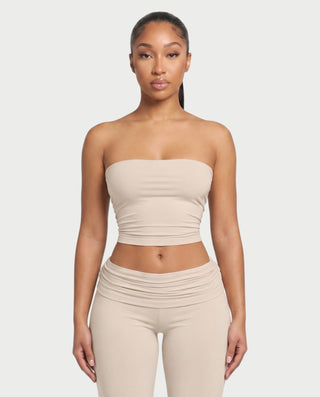 SHERYA Strapless Tube Top & Foldover Flare Pants Set