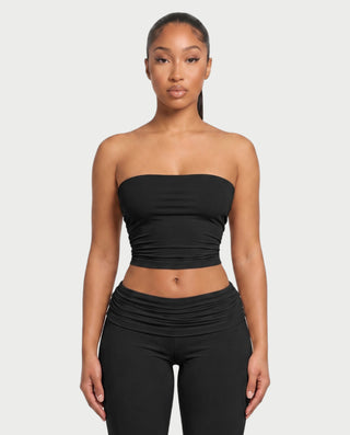 SHERYA Strapless Tube Top & Foldover Flare Pants Set