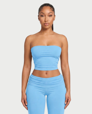 SHERYA Strapless Tube Top & Foldover Flare Pants Set