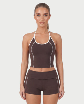 NAZIYA Open-Back Halter Top & Foldover Shorts Set
