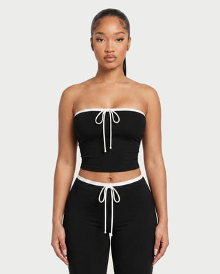 RAZIYA Tie-Front Tube Top & Flare Pants Set