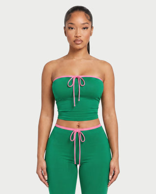 RAZIYA Tie-Front Tube Top & Flare Pants Set