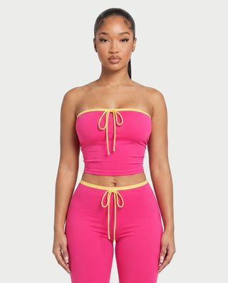 RAZIYA Tie-Front Tube Top & Flare Pants Set
