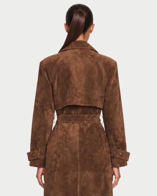 REXA Double-Breasted Waist-Tie Long Trench Coat