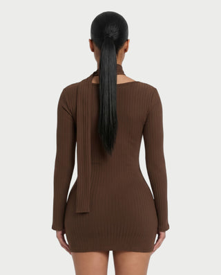 SHASTA Scarf Neck Long Sleeve Bodycon Mini Dress