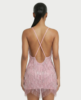 KRISSE Backless Crystal Diamond Tassel Mini Dress