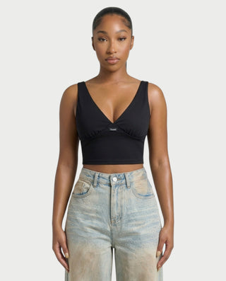 SALIE Deep V-Neck Sleeveless Crop Top