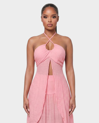ELIORA Halter Cutout Top & Tiered Skirt Set