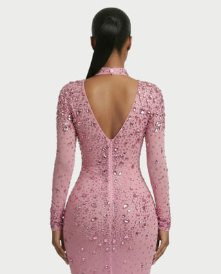 SOSANE Diamond High-Neck Feather Mermaid Maxi Dress