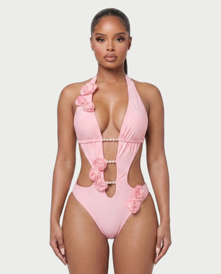 RAMONA Pearl Accent Floral One-Piece Swimsuit