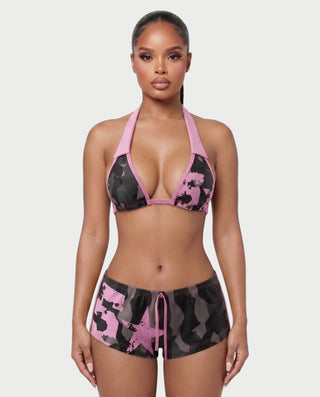 GUAMY Camo Halter Bikini & Swim Shorts Set