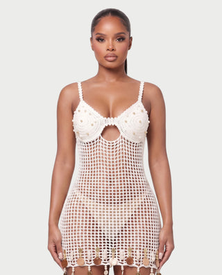LUMINA Crochet Cutout Cover-Up Mini Dress