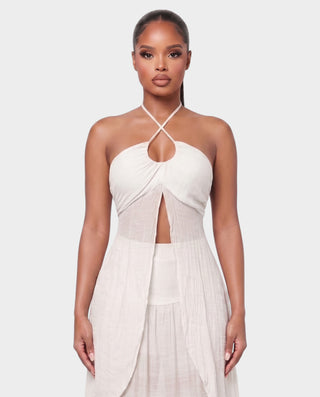ELIORA Halter Cutout Top & Tiered Skirt Set