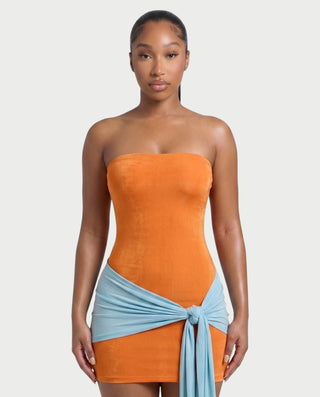 SOLENZA Strapless Sarong Tie Mini Dress