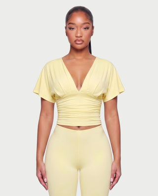 SALEN Plunge Flutter Sleeve Top & Capri Leggings Set