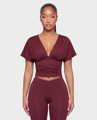 SALEN Plunge Flutter Sleeve Top & Capri Leggings Set