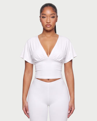 SALEN Plunge Flutter Sleeve Top & Capri Leggings Set