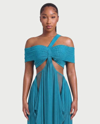 HACEY Draped Cutout Off-Shoulder Maxi Dress