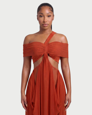 HACEY Draped Cutout Off-Shoulder Maxi Dress
