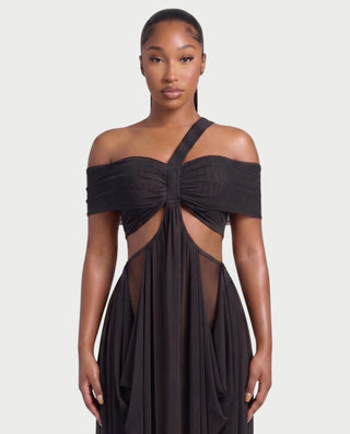 HACEY Draped Cutout Off-Shoulder Maxi Dress