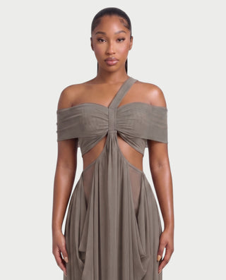 HACEY Draped Cutout Off-Shoulder Maxi Dress