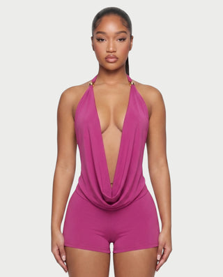 JENE Cowl Halter Top & Shorts Set