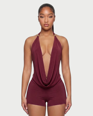JENE Cowl Halter Top & Shorts Set