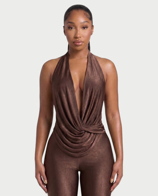 FELY Cowl Halter Top & Flared Pants Set