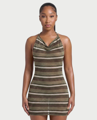 RICHY Striped Open-Back Cover-Up Mini Dress