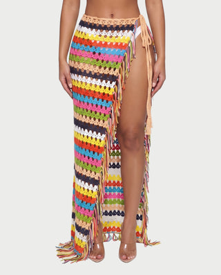 CALYSEA Crochet Fringe Wrap Cover-Up Skirt