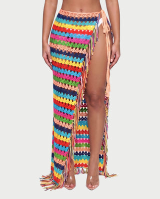CALYSEA Crochet Fringe Wrap Cover-Up Skirt