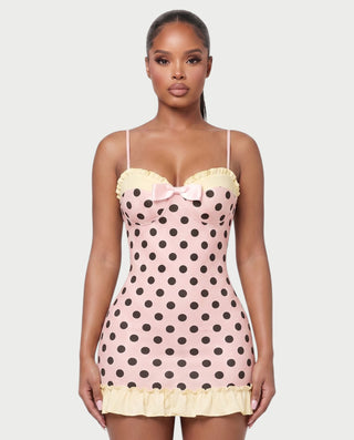 SANE Polka Dot Bow Trim Mini Dress
