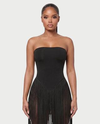 CALARA Strapless Tassel Bodycon Maxi Dress