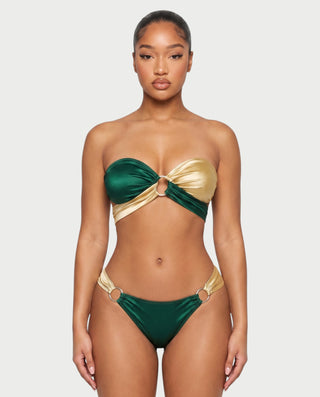 CENZA Colorblock Bandeau Tie-Back Bikini Set