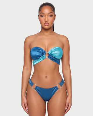 CENZA Colorblock Bandeau Tie-Back Bikini Set