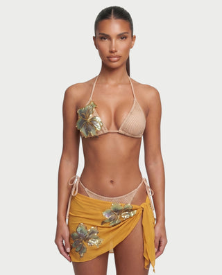 HEXA Mesh Floral Appliqué Bikini & Sarong Set