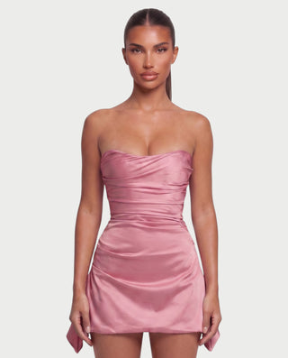 YULA Ruched Bodice Flared Mini Dress