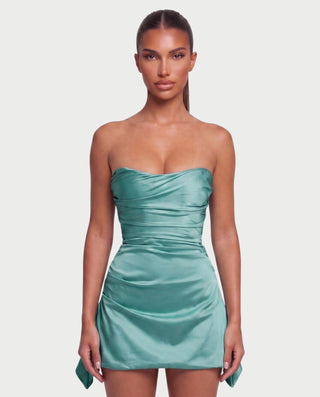 YULA Ruched Bodice Flared Mini Dress