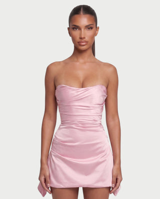 YULA Ruched Bodice Flared Mini Dress