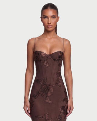 FLORELLE Floral Embroidered Corset Gown