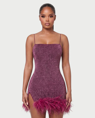 LURESSA Feather Trim Bodycon Mini Dress