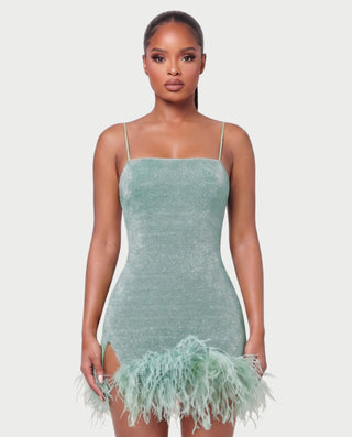 LURESSA Feather Trim Bodycon Mini Dress