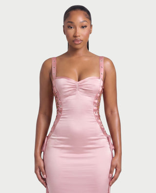 SERAVIA Side Lace-Up Bodycon Maxi Dress