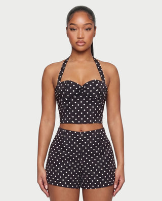 TRILA Polka Dot Halter Corset Top & Shorts Set