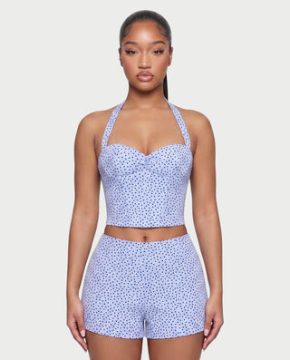 TRILA Polka Dot Halter Corset Top & Shorts Set