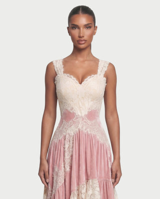 LYSANDRA Lace & Velvet Midi Dress