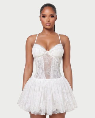 REZE Lace Mesh Tie-Back Mini Dress