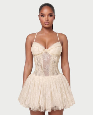 REZE Lace Mesh Tie-Back Mini Dress
