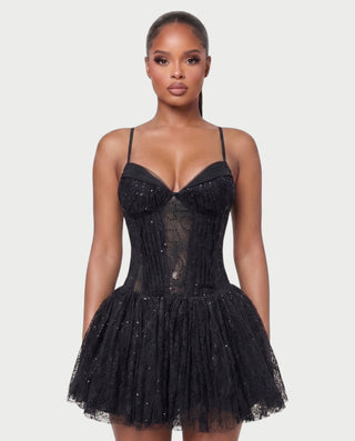 REZE Lace Mesh Tie-Back Mini Dress